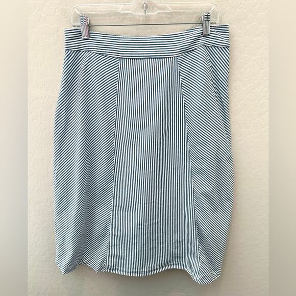 J.CREW Blue White Striped Cotton A-Line Skirt with Side Button Detail | Size 10 - Picture 5 of 8